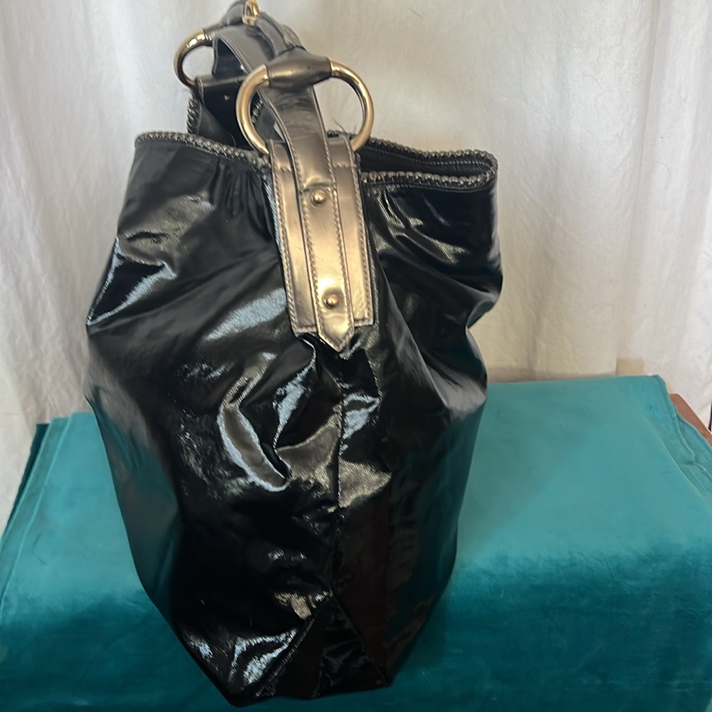 Vintage Gucci Hobo Horsebit Shoulder Bag Black Patent/leather Gold tone - Picture 2 of 14